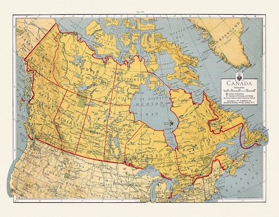 J.W. Clement Co., Canada, 1943 Ver. I, map on heavy cotton canvas, 22x27" approx.