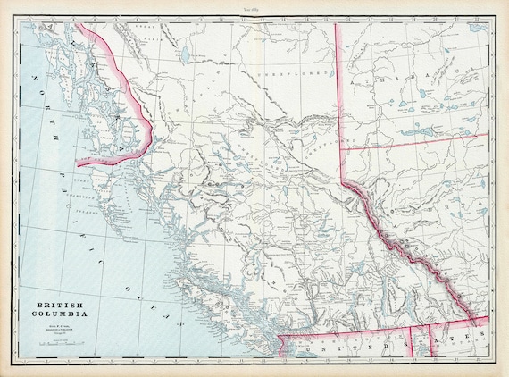 Map of British Columbia,1899, on heavy canvas, 22x27' approx.