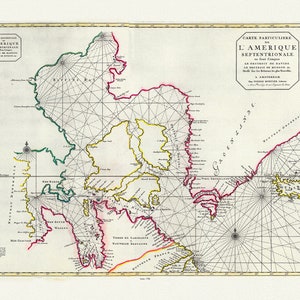 Jaillot, Mortier et Sanson, Carte Particuliere de l'Amerique Septentrionale, 1708, map on heavy cotton canvas, 22x27" approx.