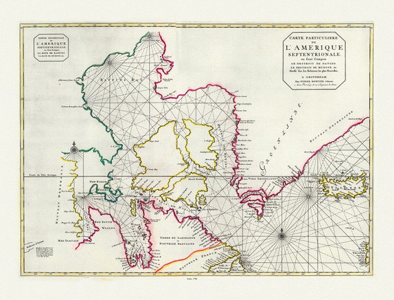 Jaillot, Mortier et Sanson, Carte Particuliere de l'Amerique Septentrionale, 1708, map on heavy cotton canvas, 22x27" approx.