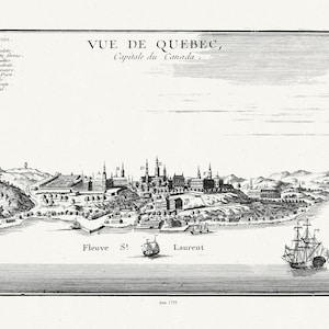Le Rouge, Vue de Quebec, Capitale du Canada, 1755,  on heavy cotton canvas, 20 x 25" approx.