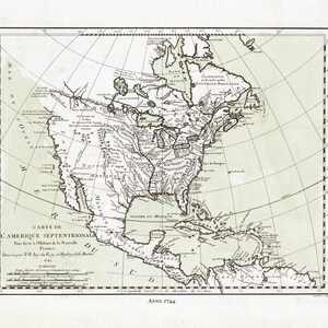 Bellin, Carte de L'Amerique Septentrionale, 1744, map on heavy cotton canvas, 22x27" approx.