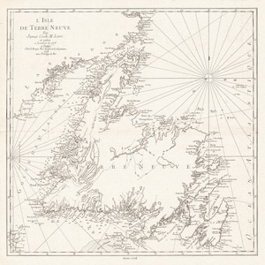 L'Isle de Terre-Neuve, 1778, autoria do Capitão Cook, mapa em tela de algodão durável, 50 x 70 cm, 20 x 25" aprox.