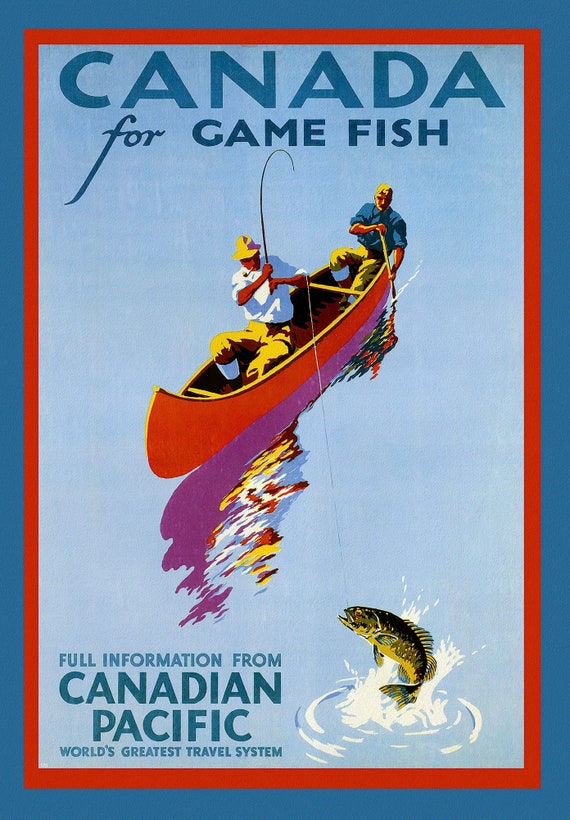 Canada for Game Fish, Canadian Pacific, c. 1950 , travel poster on heavy cotton canvas, 22x27" approx.