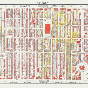 Placa 25, Toronto Downtown West, Anexo Sul, 1923, Mapa em tela de algodão grosso, 18 x 27 pol. Aproximadamente.