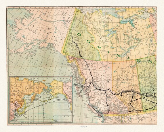 Map of the Grand Trunk Pacific Railway, also showing lines of the Grand Trunk Railway System, 1906 Western Section, 22x27" cotton canvas