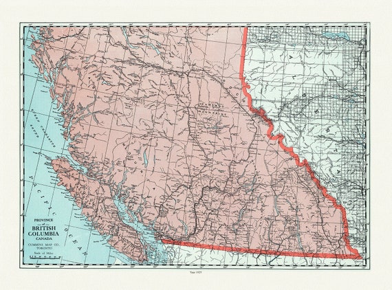 British Columbia, Cummins auth., 1925 , map on heavy cotton canvas, 45 x 65 cm, 18 x 24" approx.