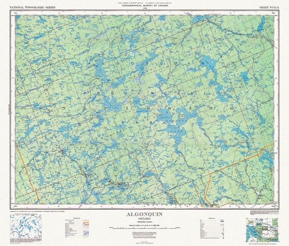 Historic Algonquin Park Map, National Topographic Series, 1934