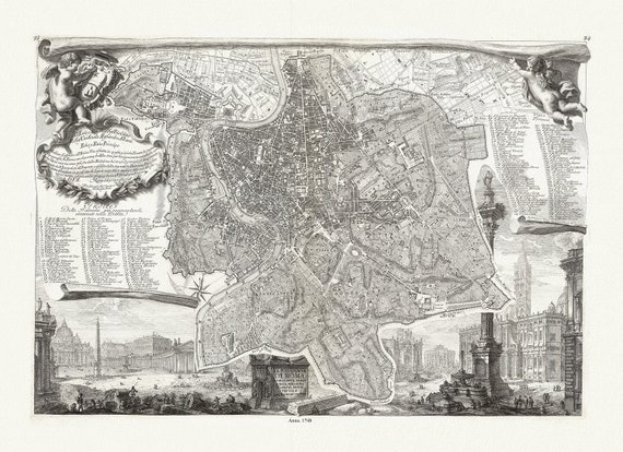 Noli & Piranesi, La topografia di Roma, 1748, map on heavy cotton canvas, 22x27" approx.