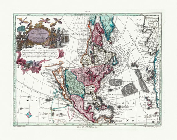 Blaeu et Weyermann, Novus Orbis Sive America Meridionalis Et Septentrionalis, 1744, map on heavy cotton canvas, 22x27" approx.