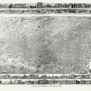 Gross, A Bird es eye view of Toronto, 1876, Karte auf schwerer Baumwollleinwand, ca.