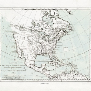 Bellin, Carte de L'Amerique Septentrionale, 1744 Ver. II , map on heavy cotton canvas, 22x27" approx.