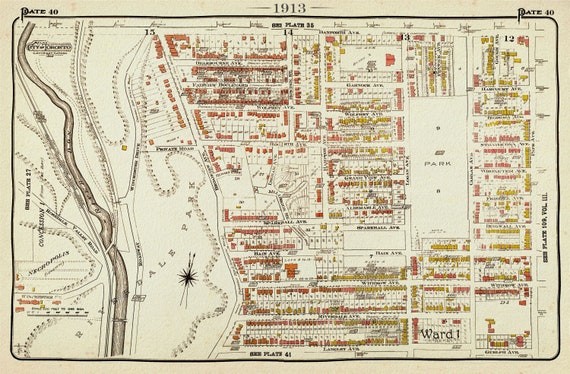 Plate 40, Toronto West, Riverdale North, 1913, map on heavy cotton canvas, 20 x 30" approx.