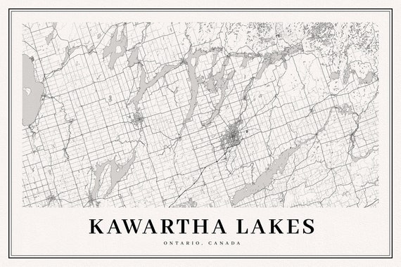 Kawartha Lakes, A Modern Map, map on durable cotton canvas, 50 x 70 cm, 20 x 25" approx.