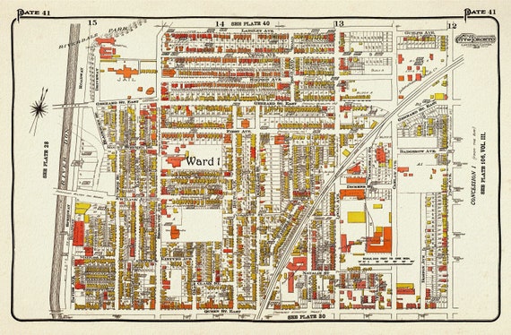 Plate 41, TorontoEast, Riverdale, Leslieville, 1913, map on heavy cotton canvas, 20 x 30" approx.