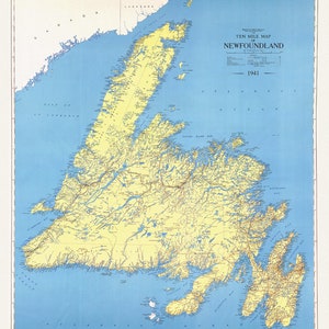 A Ten Mile Map of Newfoundland, 1941 , carte sur toile de coton lourde, 50 x 70 cm, 20 x 25 » env.