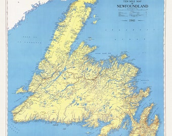 A Ten Mile Map of Newfoundland, 1941  , map on heavy cotton canvas, 50 x 70 cm, 20 x 25&quot; approx.