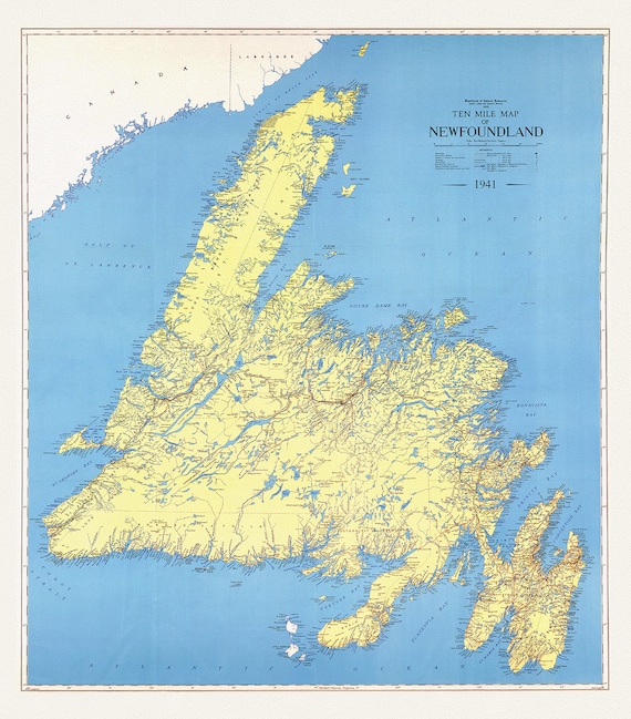 A Ten Mile Map of Newfoundland, 1941  , map on heavy cotton canvas, 50 x 70 cm, 20 x 25" approx.