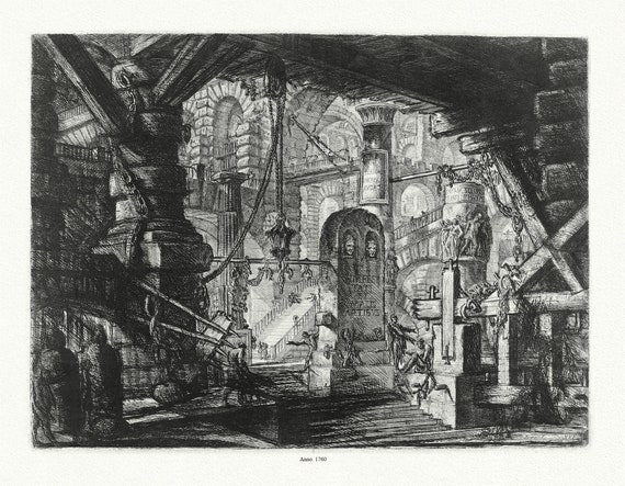 Giovanni Battista Piranesi, Le Carceri d'Invenzione, Planche IV, 1760, une gravure sur toile de coton épais, 56x70cm environ