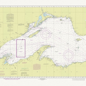 Carta Náutica do Lago Superior, 2016, mapa em tela de algodão grosso, 50 x 70 cm ou 20x25" aprox.