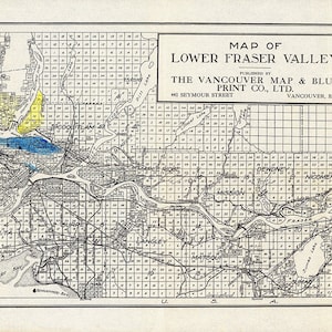 Lower Fraser Valley, Topping auth., 1910, kaart op zwaar katoenen doek, 50 x 70cm, 20 x 25" ca.