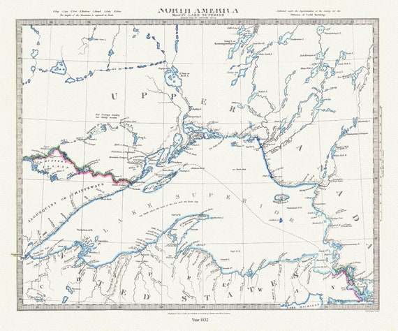 Lake Superior, reduced from the Admiralty Survey, 1832 , map on durable cotton canvas, 50 x 70 cm, 20 x 25" approx.