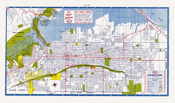 Hamilton, Ontario, 1963, map on heavy cotton canvas, 50 x 70 cm, 20 x 25" approx.