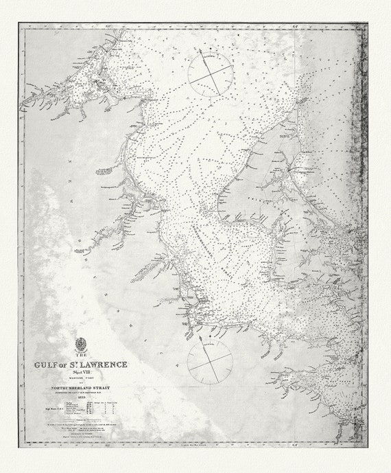 Nautical Chart, The Gulf of St. Lawrence, Western Part of Northumberland Strait, 1839, map on heavy cotton canvas, 20 x 25" approx.