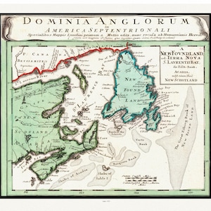 Canada atlantique, Bellin auth., 1745 , carte sur toile de coton lourde, 50 x 70cm, 20 x 25 » env.