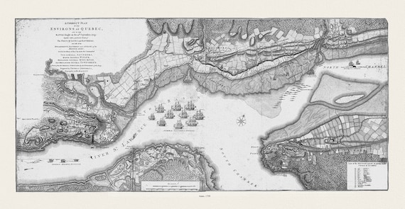 Jefferys, A correct plan of the environs of Quebec, and of the battle fought on the 13th September, 1759, Map on canvas 20x25"