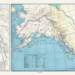 Mapa de Alaska, el territorio del Yukón y la Columbia Británica que muestra las conexiones de la ruta White Pass y Yukón, 1904, 20 x 25" aprox.