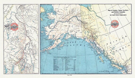 Map of Alaska, Yukon Territory and British Columbia showing connections of the White Pass and Yukon route, 1904 , 20 x 25" approx.