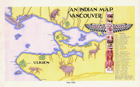 Vancouver, An Indian Map, 1936, map on heavy cotton canvas, 45 x 65 cm, 18 x 24" approx.