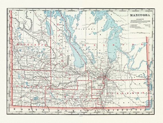 Manitoba, 1901, Cram auth.,, map on durable cotton canvas, 50 x 70 cm, 20 x 25" approx.