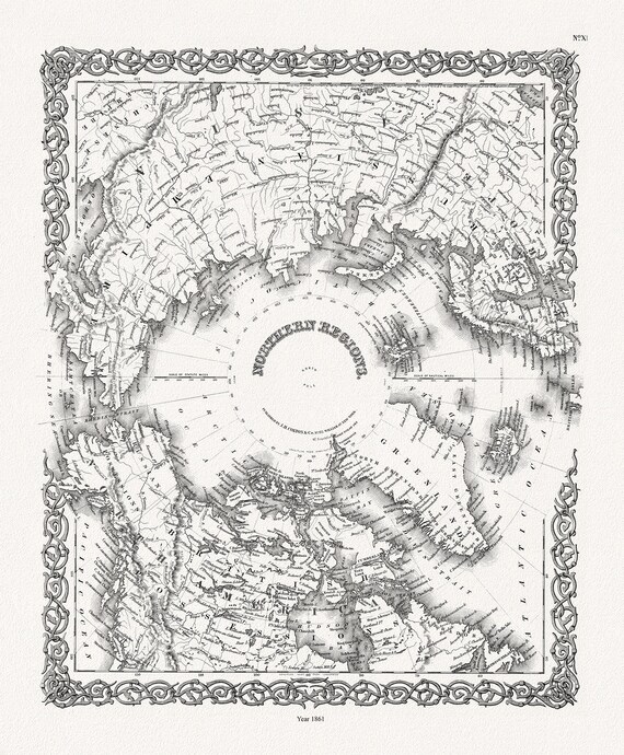 G.W. Colton,  Northern Regions, 1861, Map printed on to heavy cotton canvas, 22x27in. approx.