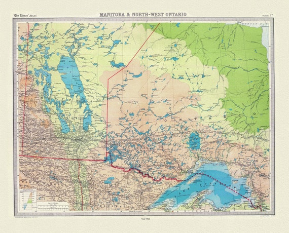 Bartholomew, Manitoba & North-West Ontario, 1922, map on heavy cotton canvas, 22x27" approx.