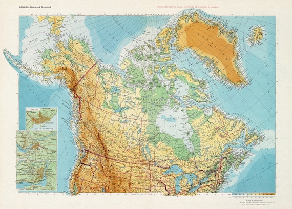 Canada. Alaska. Greenland, 1953,map on heavy cotton canvas, 22x27" approx.