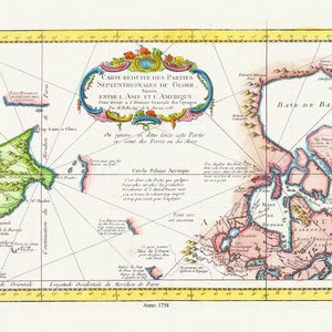 Carte reduite des parties septentrionales du globe, lageees entre l'Asie et l'Amerique , 1758, Karte auf schwerem Baumwollleinen, ca.