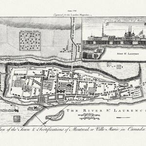 Plan of the town & fortifications of Montreal, or Ville Marie in Canada, 1760, map on heavy cotton canvas, 22x27" approx.