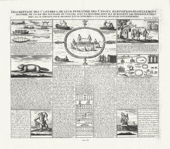 Description des Castors & de Leur Industrie de Canots Habitations Habillemens, 1720, on heavy cotton canvas, 20 x 25" approx.