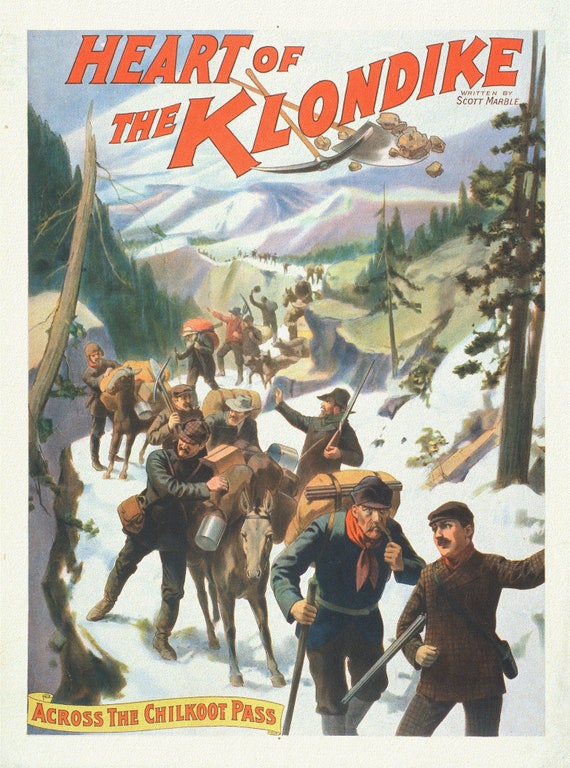 The Heart of the Klondike,Across the Chilkoot Pass, A Book, vintage print on canvas, 50 x 70 cm, 20 x 25" approx.