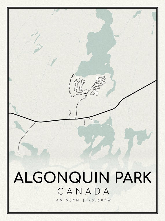 Algonquin Park, A Modern Map on heavy cotton canvas, 45 x 65 cm, 18 x 24" approx.