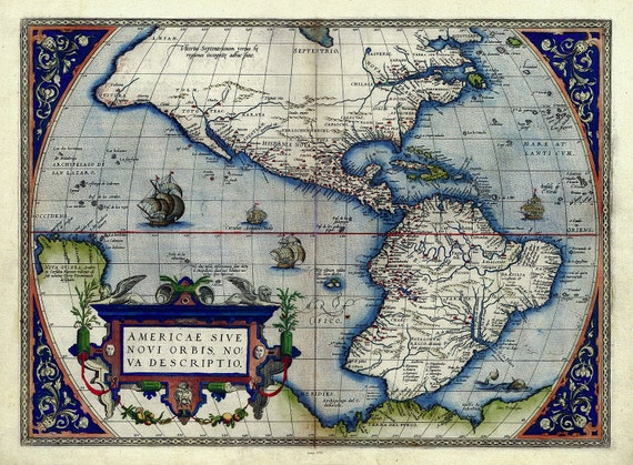 Abraham Ortelius, Theatrum Orbis Terrarum-Americae sive novi orbis, nova descriptio, Anno. 1570 Ver. III, 50 x 70 cm, 20 x 25" approx.