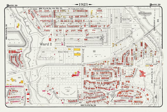 Plate 39, Toronto Uptown, Rosedale & Moore Park, 1923, Map on heavy cotton canvas, 18x27in. approx.