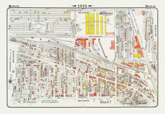 Plate 64, Toronto West, The Junction & Stockyards, 1910 , map on heavy cotton canvas, 20 x 30" approx.