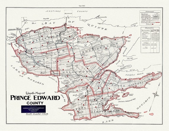 Map of Prince Edward County, Ontario, 1923, map on heavy cotton canvas, 45 x 65 cm, 18 x 24" approx.