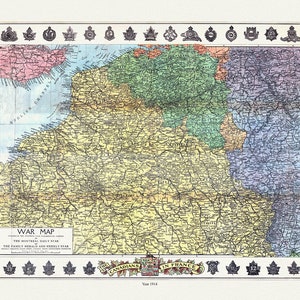 World War I, Map specially indicating scenes where Canadian troops distinguished themselves, 1914,  canvas, 20 x 30&quot; or 50 x 75cm. approx.