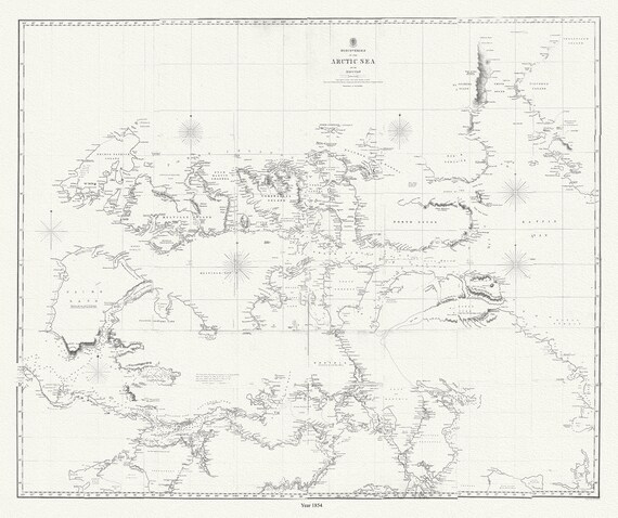 Discoveries in the Arctic Sea up to MDCCCLIV (1854), map on durable cotton canvas, 50 x 70 cm, 20 x 25" approx.