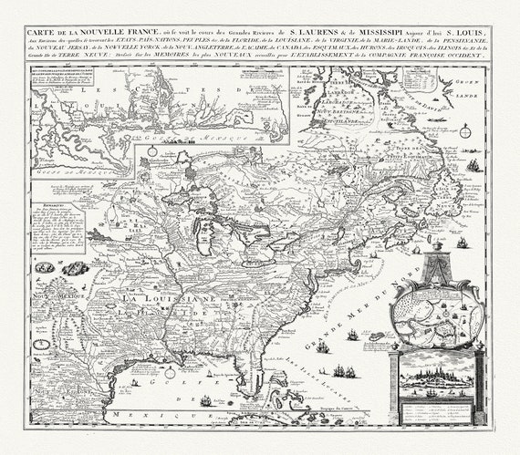 Chatelain, Carte de la Nouvelle France, map on heavy cotton canvas, 20 x 27" approx.