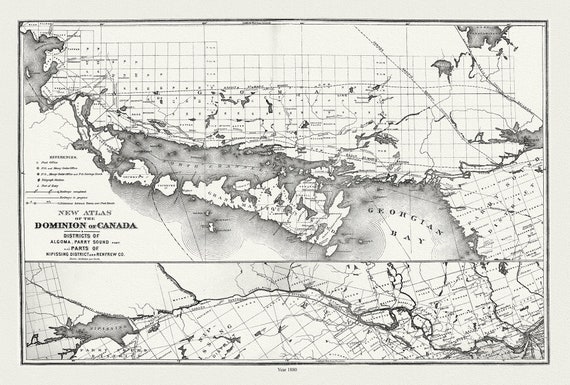 Lake Huron, North Shore, Algoma, Manitoulin, Parry Sound, 1880 , map on durable cotton canvas, 50 x 70 cm, 20 x 25" approx.